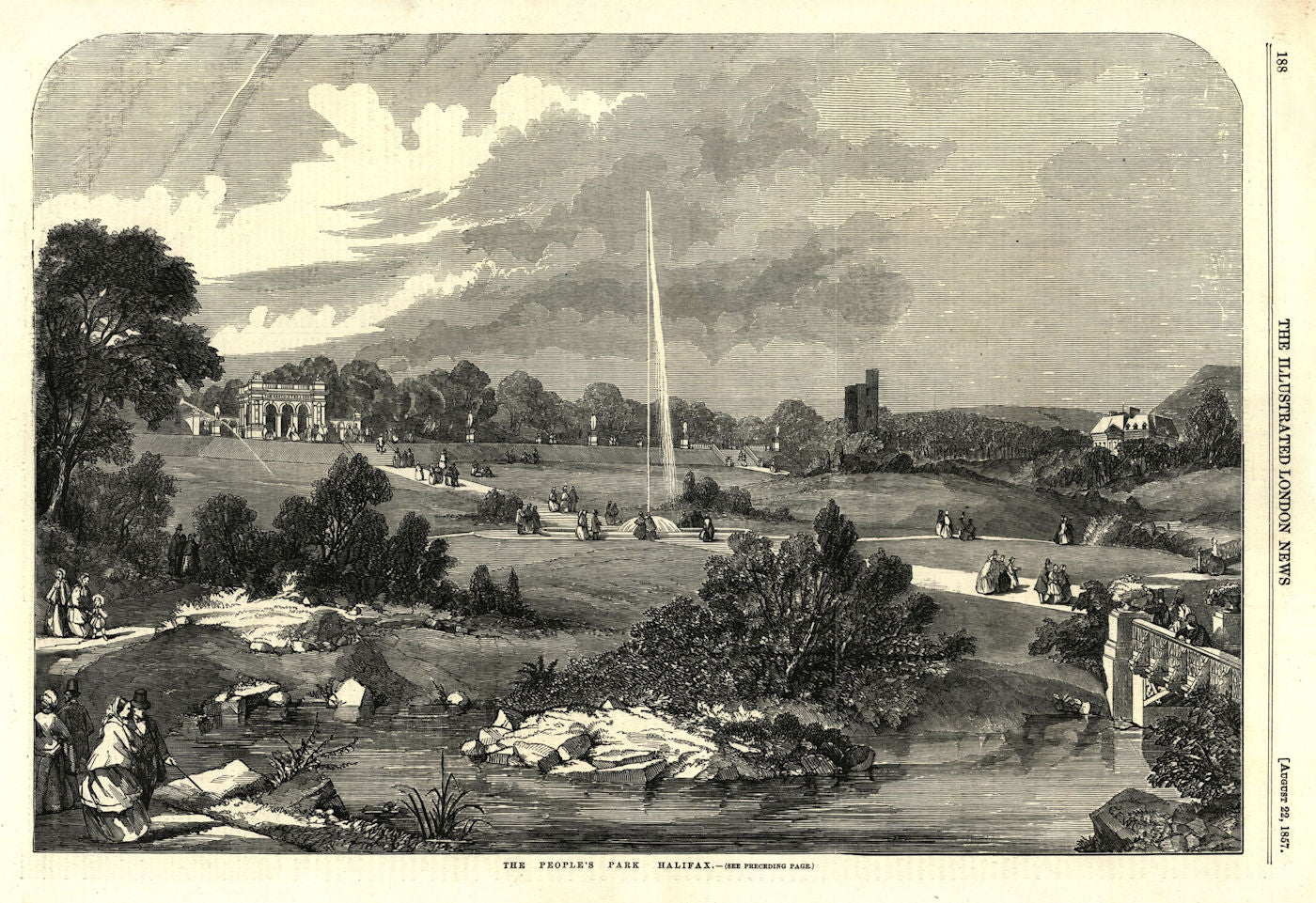 The People's Park, Halifax. Yorkshire 1857 old antique vintage print picture